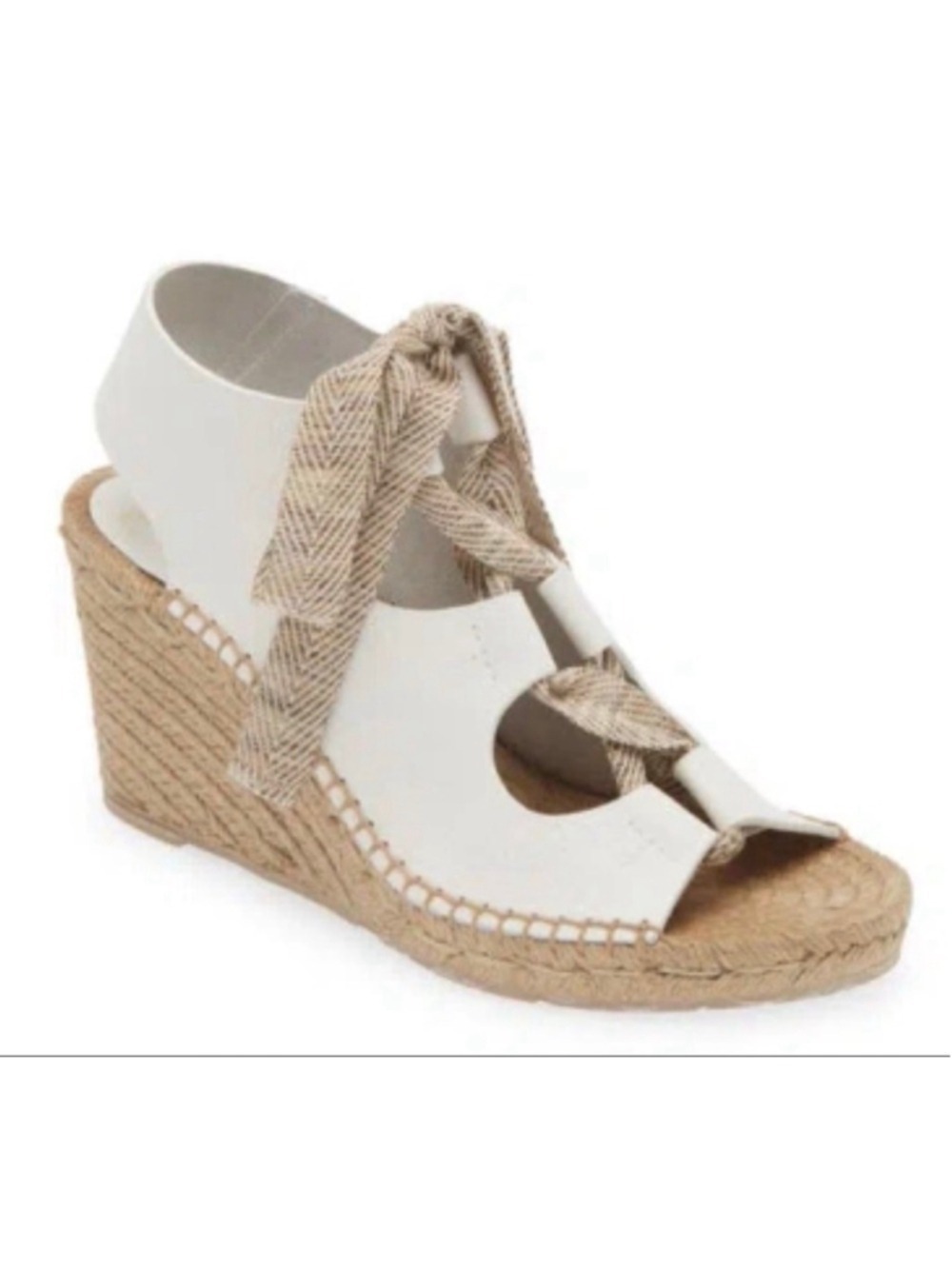 NWT Women's Pedro Garcia Otelia Wedge Sandal in White and Beige Crème Cervo 38.5